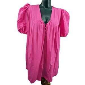 Karlie Hot Pink Oversize Puff Sleeves A Line Mini Dress Babydoll Women's M 2717